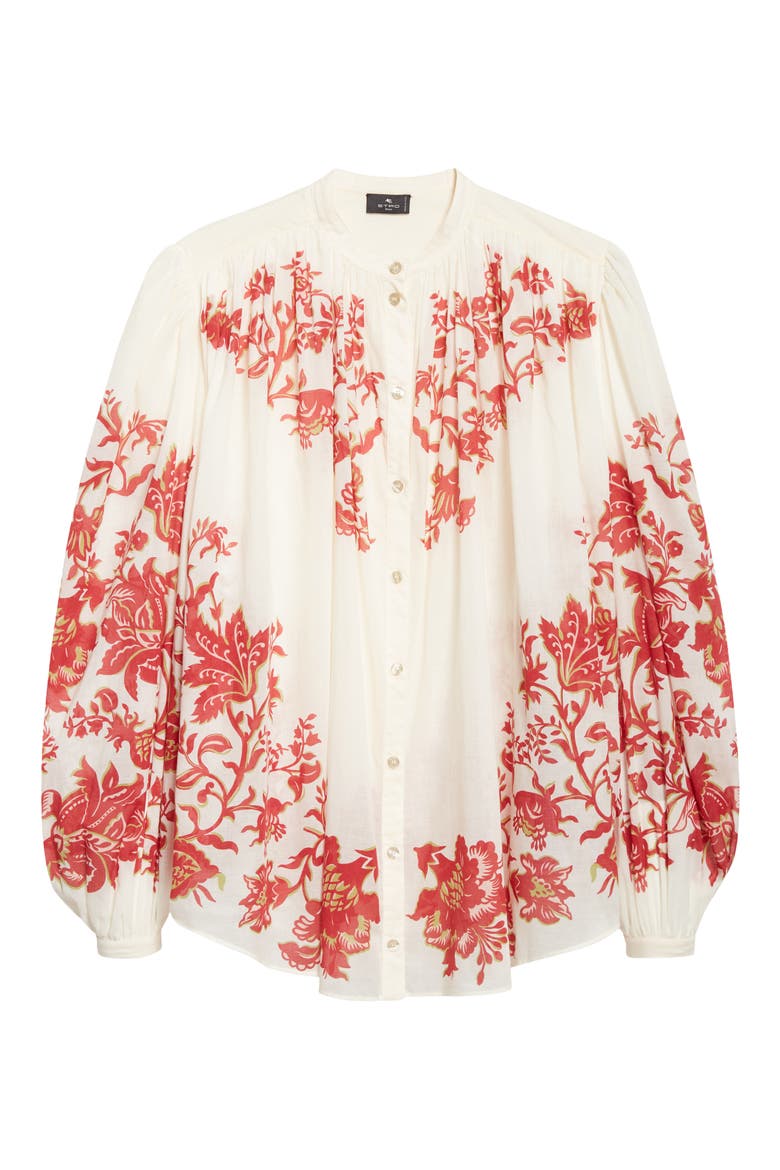 Placed Floral Print Peasant Top, Alternate, color, PRINT ON WHITE BASE