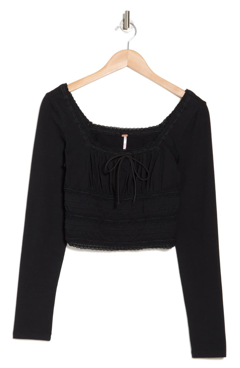 Free People Scarlet Smocked Crop Top, Alternate, color, Black