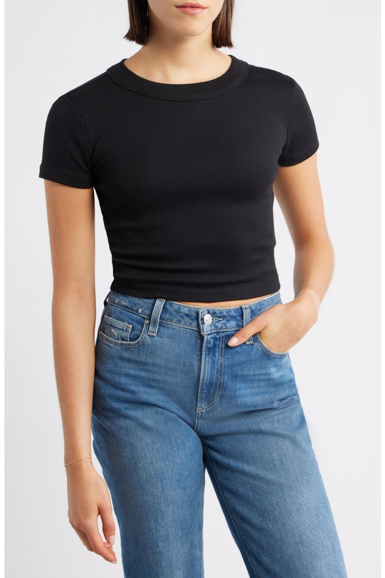 Crop Stretch Cotton T-Shirt, Main, color, BLACK