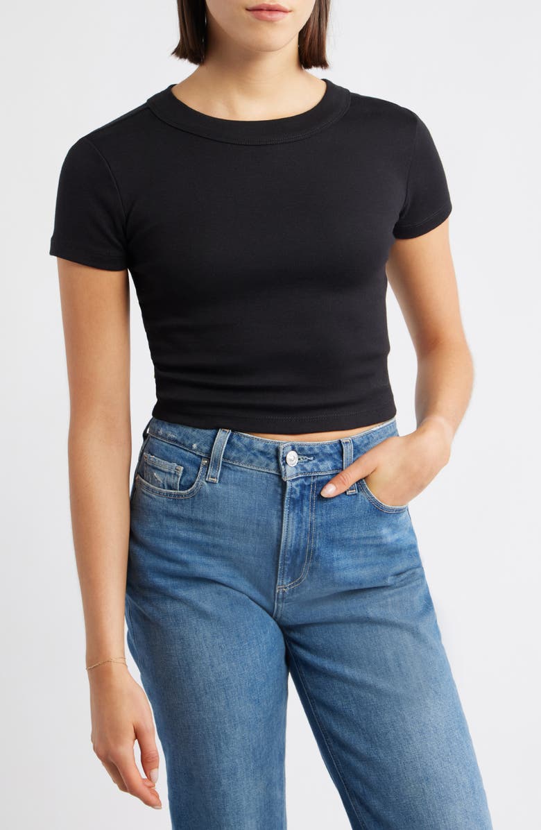 Mavi Jeans Crop Stretch Cotton T-Shirt, Main, color, Black