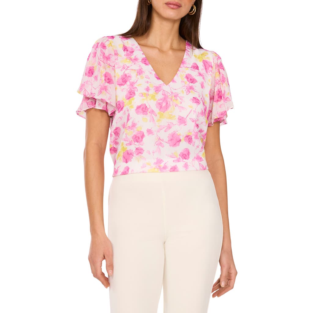 VINCE CAMUTO VINCE CAMUTO FLORAL TULIP SLEEVE TOP