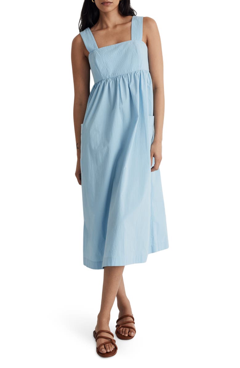 Madewell Cotton Poplin Cutout Back Empire Midi Dress, Main, color, 