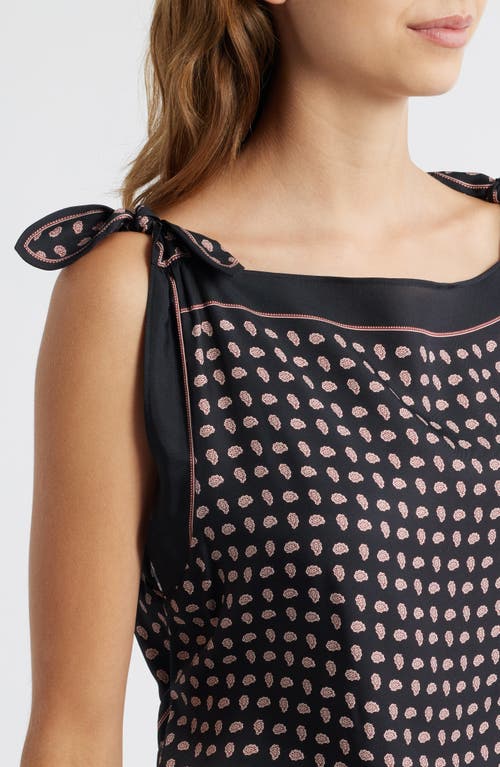Doen Dôen Millane Paisley Petal Tie Shoulder Silk Blend Shift Minidress In Black