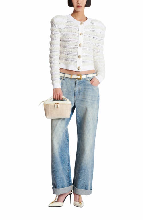 Balmain B-army Vanity Case In Monogrammed Canvas And Leather In Sand