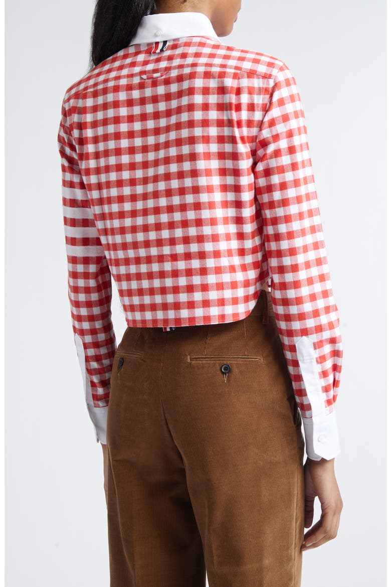 4-Bar Gingham Check Flannel Crop Button-Up Shirt, Alternate, color, RED