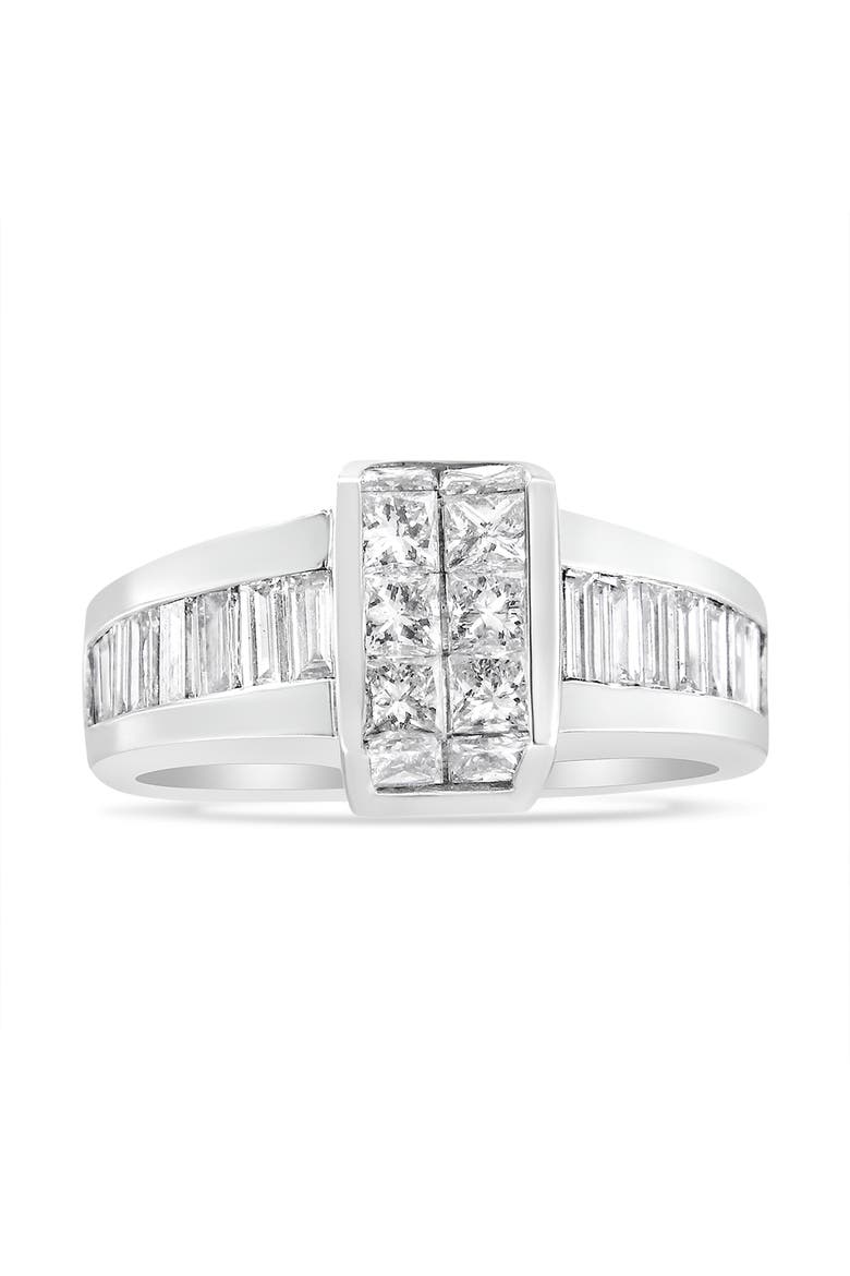 14K White Gold 2 3/4 Cttw Invisible-Set Princess and Channel-Set Baguette Diamond Step Up Cocktail Ring (G-H Color, SI1-SI2 Clarity) - Ring Size 9.25, Alternate, color, White Gold