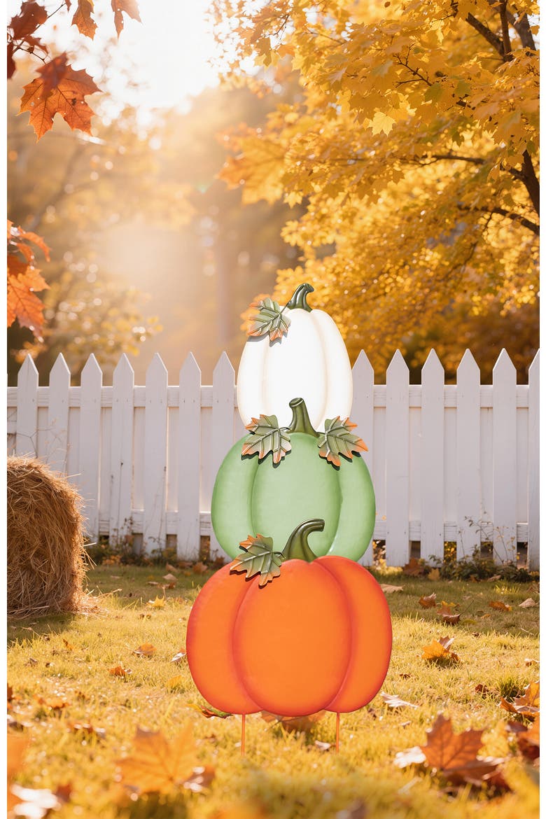 Set of 3 Fall Stacked Pumpkin Yard Stakes, Alternate, color, Orange