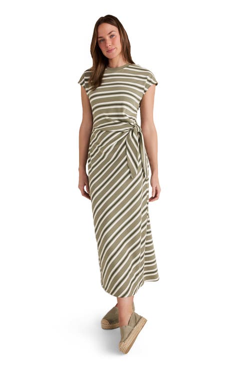 Organic Cotton Interlock Stripe Midi Knot Dress