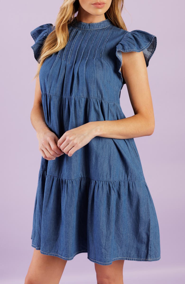 FLYING TOMATO Woven Chambray Babydoll Dress, Alternate, color,
