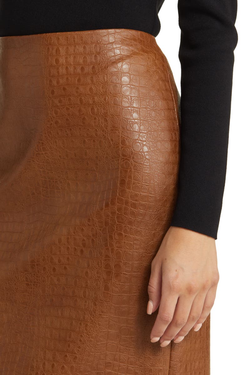 Anne Klein Croc Embossed Faux Leather Skirt, Alternate, color, 