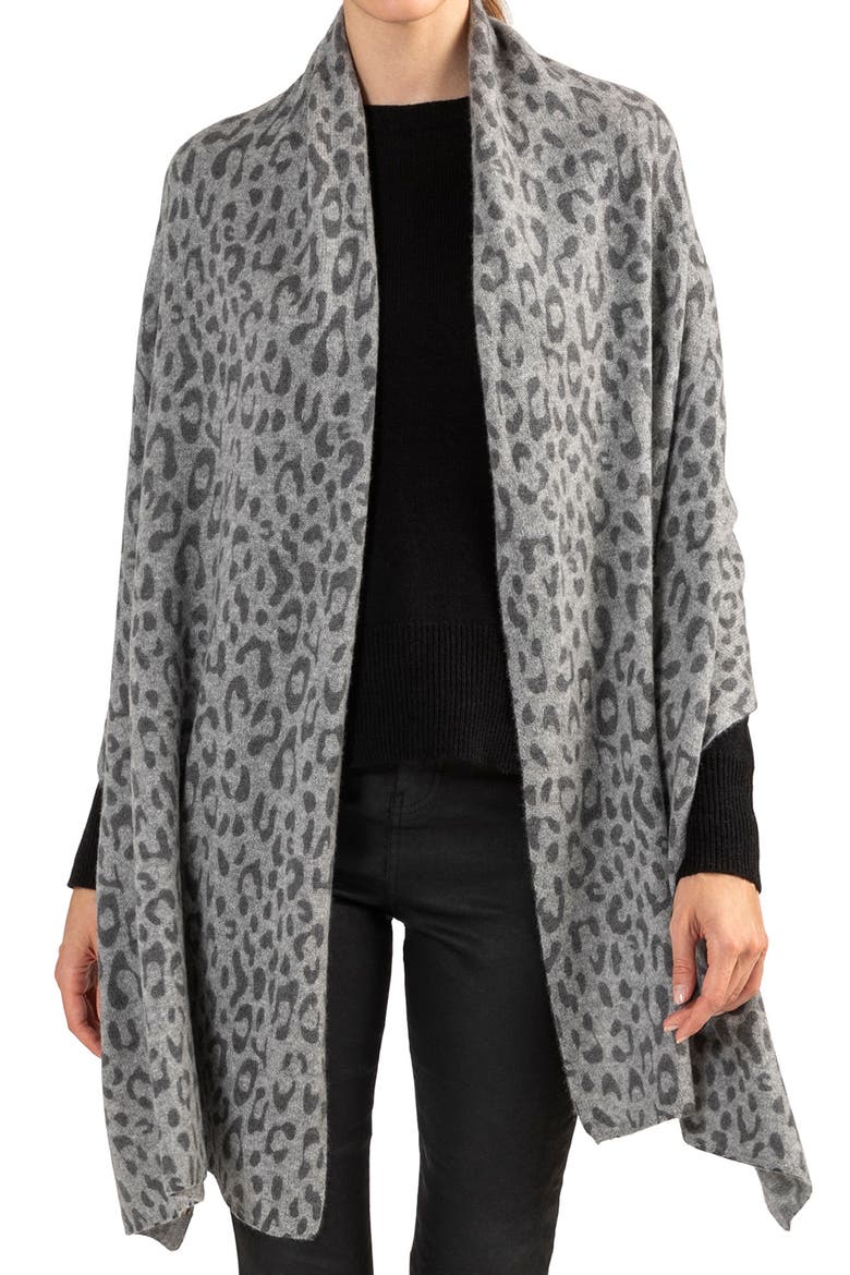 Leopard Print Cashmere Scarf, Alternate, color, GREY