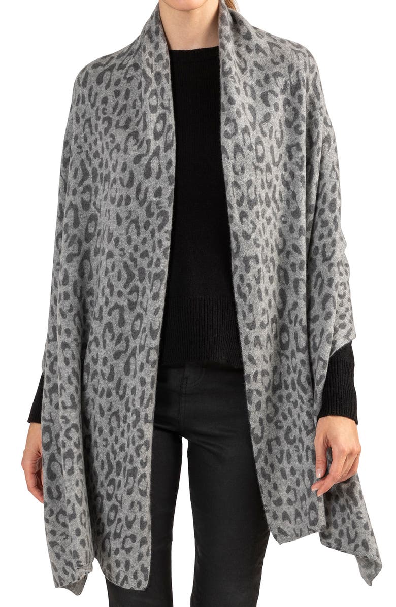 Amicale Leopard Print Cashmere Scarf, Alternate, color,