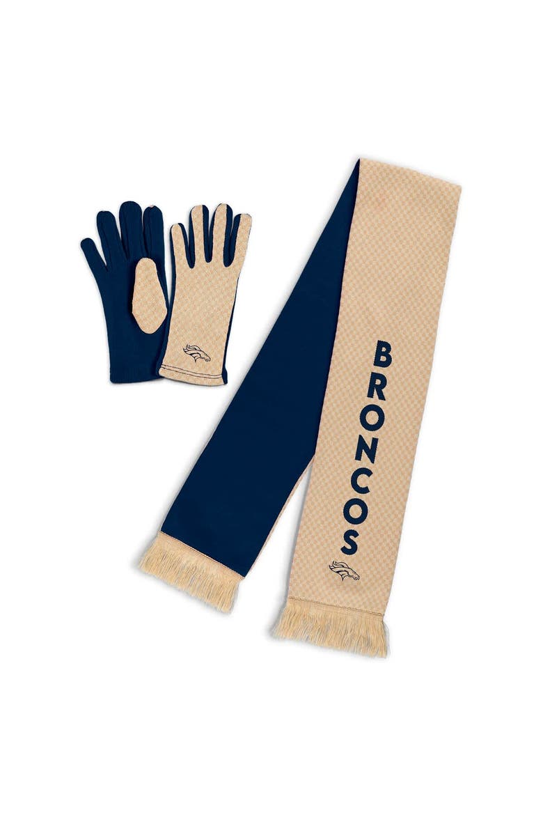Women's WEAR by Erin Andrews Denver Broncos Tonal Microcheck Scarf & Glove Set, Main, color, Tan