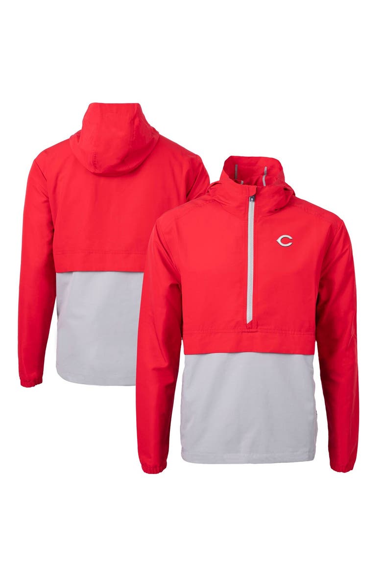 Men's Cutter & Buck Red/Gray Cincinnati Reds Charter Eco Recycled Half-Zip Anorak Jacket, Alternate, color, Red