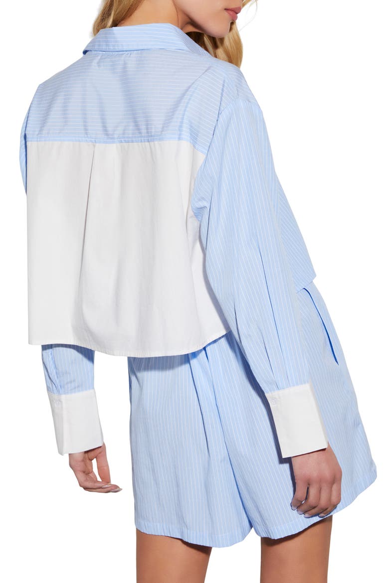 Stripe Colorblock Cotton Crop Button-Up Shirt, Alternate, color, LIGHT BLUE/ WHITE