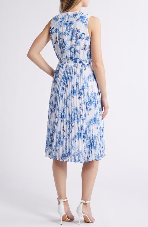 ANNE KLEIN ANNE KLEIN FLORAL SLEEVELESS PLEATED DRESS