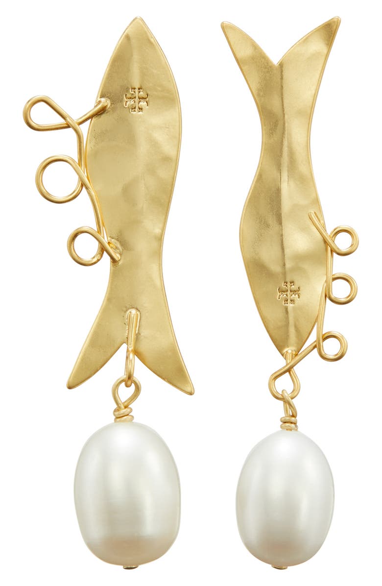 Tory Burch Small Fish Genuine Pearl Drop Earrings, Main, color, 