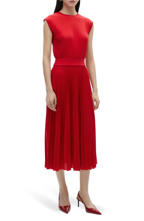 Mango Elastic Waist Pleated Dress Red In Red