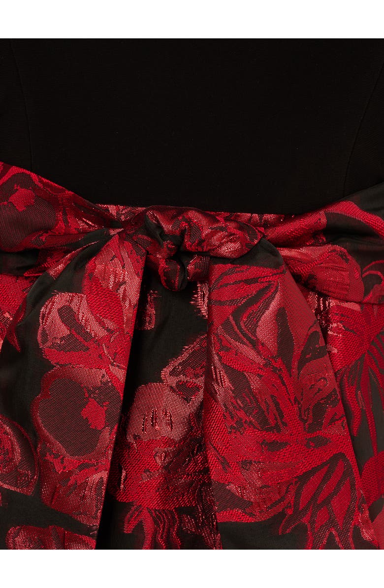 Adrianna Papell Metallic Floral Jacquard Long Sleeve Maxi Dress, Alternate, color, Black/ Red