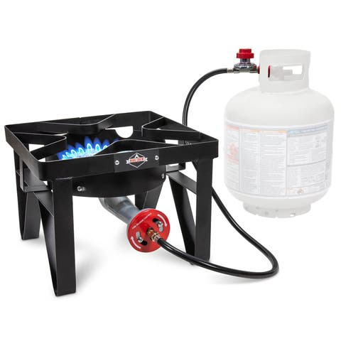 220,000 BTU Single Burner Portable Gas Stove with Flame Air Control & Adjustable Hose