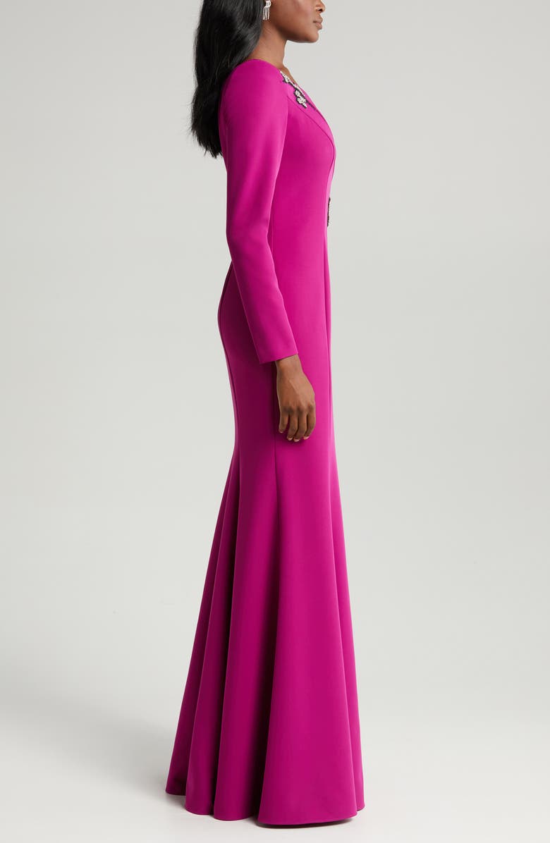 Marchesa Notte Floral One-Shoulder Long Sleeve Gown, Alternate, color, 