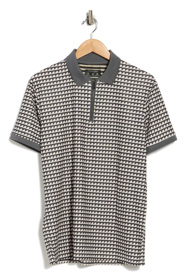 Geo Print Quarter Zip Performance Polo, Alternate, color, CHARCOAL