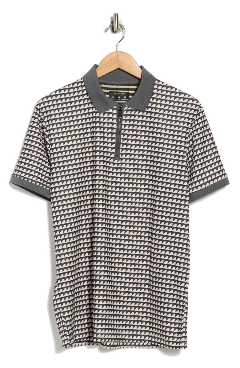 Cactus Man Geo Print Quarter Zip Performance Polo, Alternate, color, Charcoal