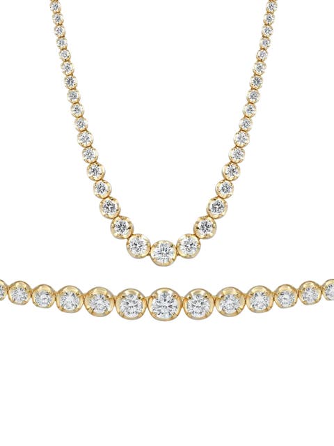 11 1/2Ct Graduated Diamond Tennis Necklace 14k Gold Lab Grown