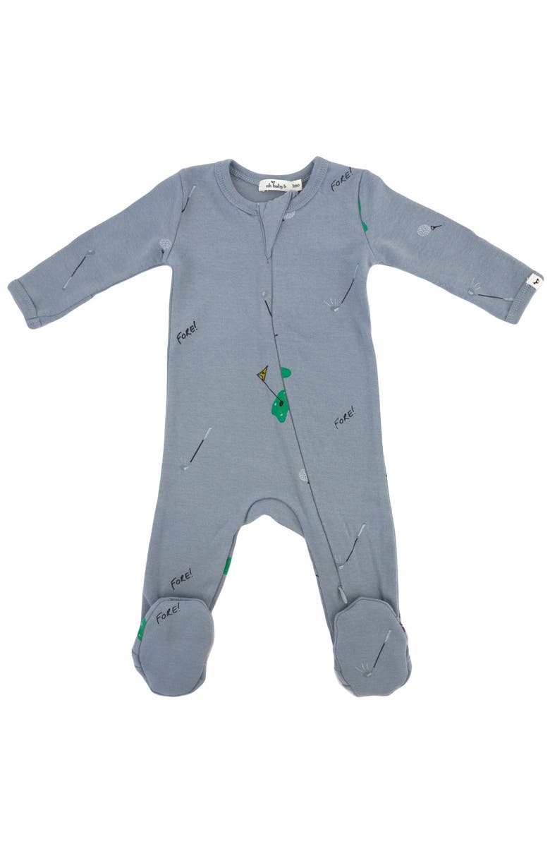 oh baby! Golf Print Zipper Footie, Main, color, Fog