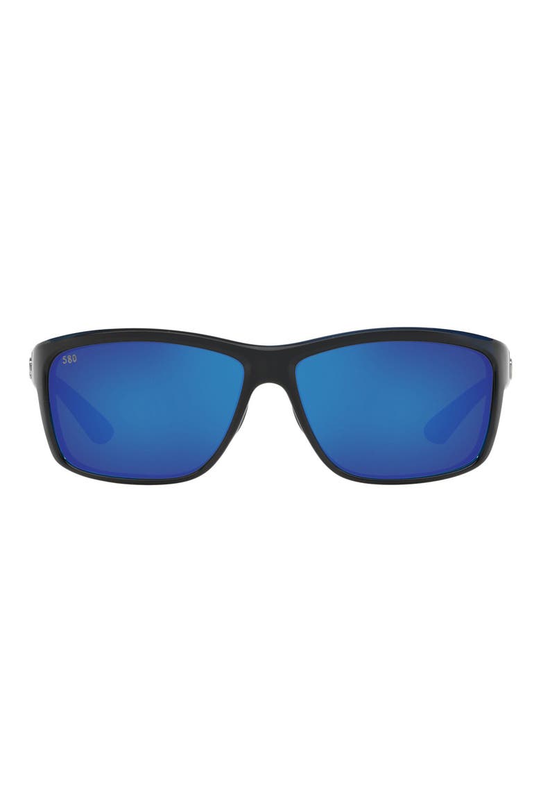 63mm Rectangle Sunglasses, Main, color, BLACK POLARIZED GLASS