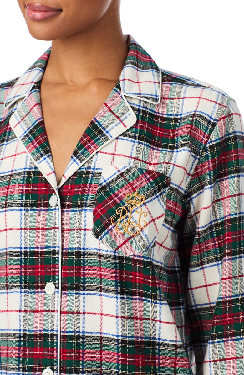 Lauren Ralph Lauren Plaid Cotton Blend Short Pajamas, Alternate, color, Cream Plaid
