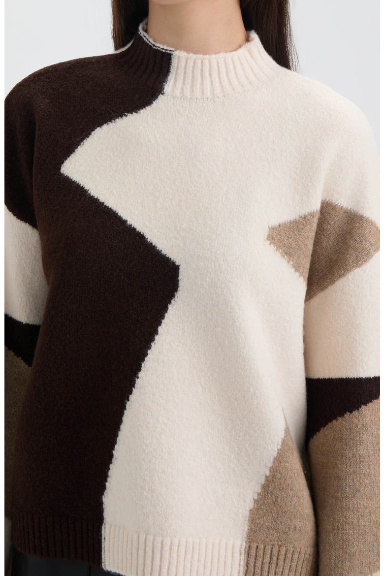 Geo Pattern Sweater, Alternate, color, MARSHMALLOW/ BROWN