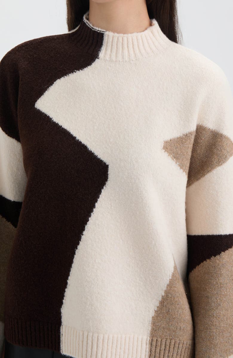 NVLT Geo Pattern Sweater, Alternate, color, Marshmallow/ Brown
