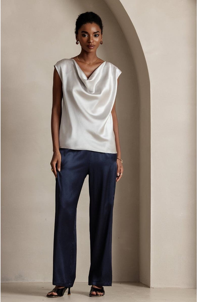 SILKSILKY 19Momme Silk Cowl Neck Sleeveless Top, Alternate, color,
