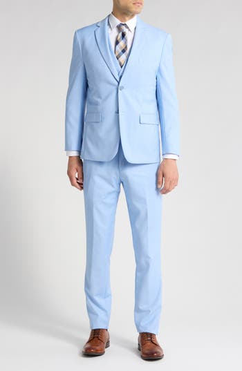 Braveman Premium Slim Fit 3-piece Suit In Sky Blue