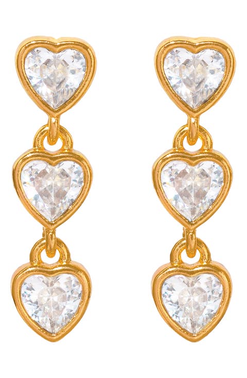 Falling Hearts Cubic Zirconia Dangle Earrings