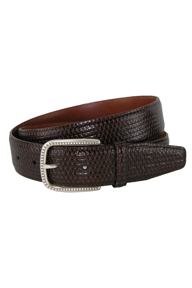 Men's Basic Lux Trial Tri-Town Calfskin Dress Belt, Main, color, Dark Brown