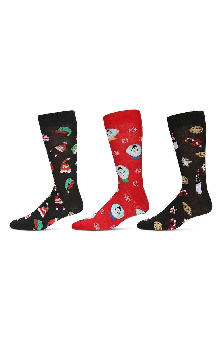 MeMoi Assorted 3-Pack Christmas Socks, Alternate, color, Black/ Red