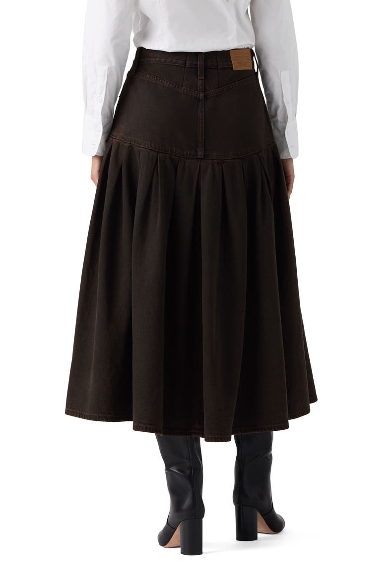 Yoked Pleated Denim Midi Skirt, Alternate, color, OVER A CUP SKIRT