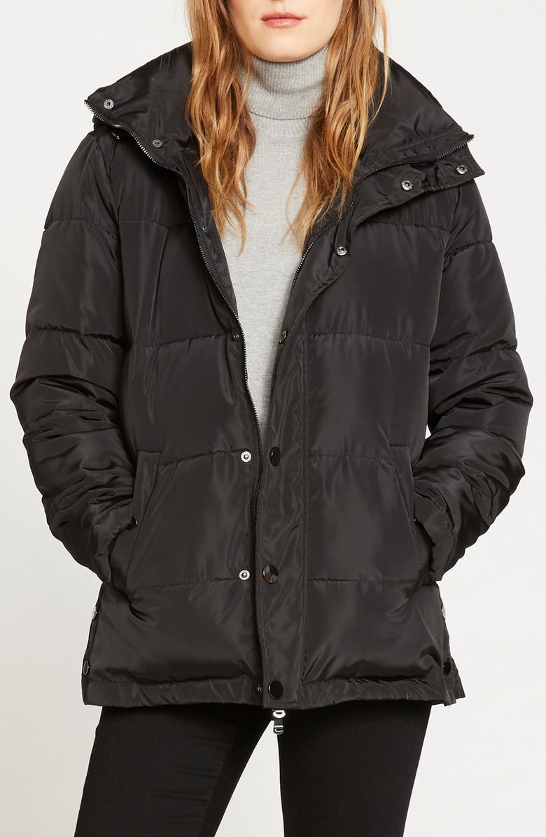 Universal Standard Rainier Short Hooded Puffer Jacket, Main, color, Black