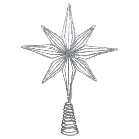 13.75" LED Lighted B/O Silver Glittered Geometric Star Christmas Tree Topper - Warm White Lights