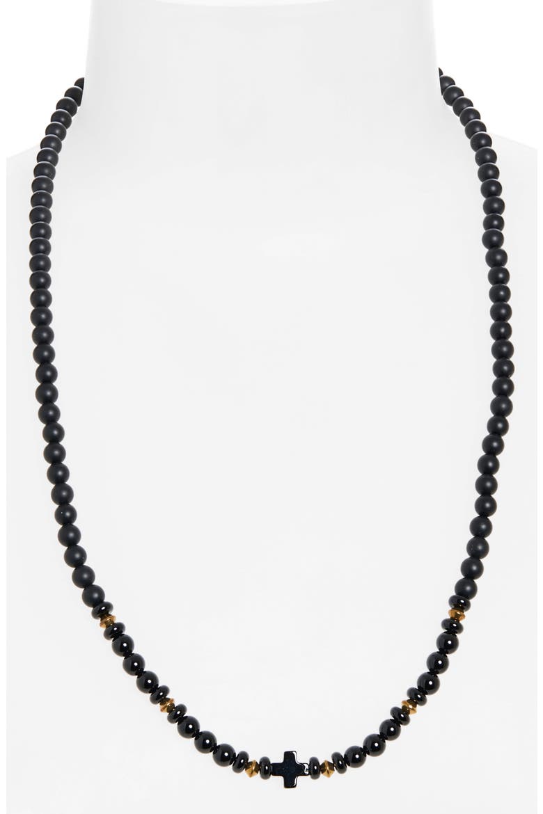 Cross Gemstone Necklace, Alternate, color, BLACK ONYX
