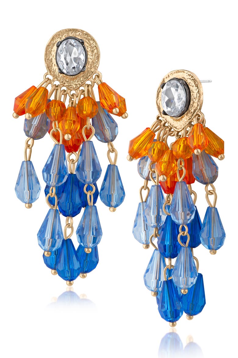 Faceted Bead Layered Fringe Chandelier Earrings, Main, color, MULTI/ GOLD