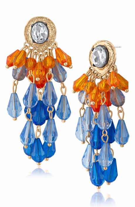 Faceted Bead Layered Fringe Chandelier Earrings