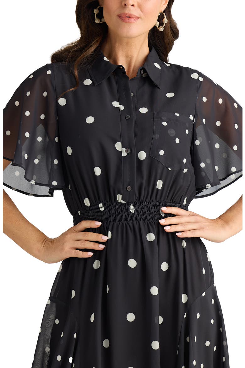 black polka dot dress short sleeve SHORT TIED POLKA DOT DRESS - Black / White