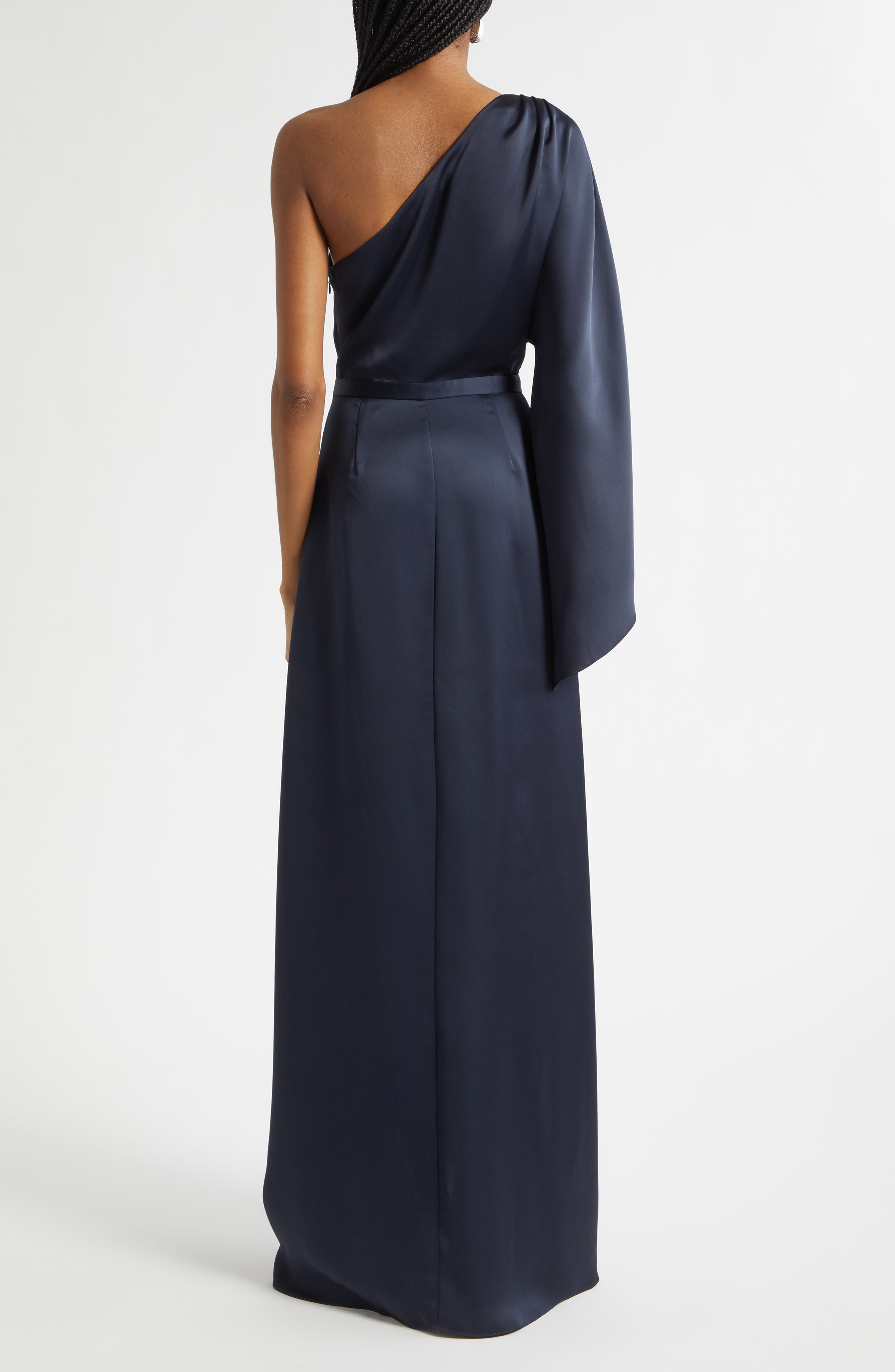 Opal One-Shoulder Single Long Sleeve Satin Gown - image 2