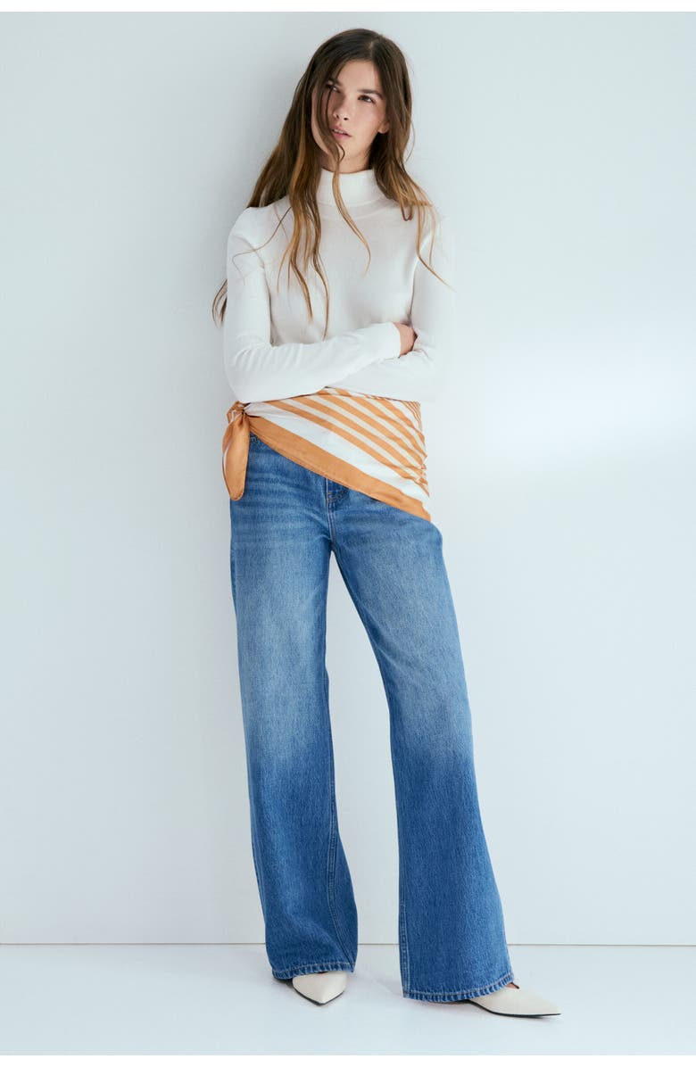 H&M Straight High Waist Scarf-detail Jeans, Main, color, Denim Blue/Orange