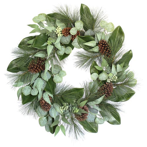 Cg Hunter 28 Inch Magnolia, Eucalyptus, Pinecone, & Needle Pine Wreath In Green
