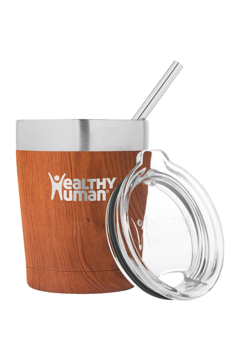 Stainless Steel Tumbler with Straw, 12 oz Natural Wood, Main, color, Brown