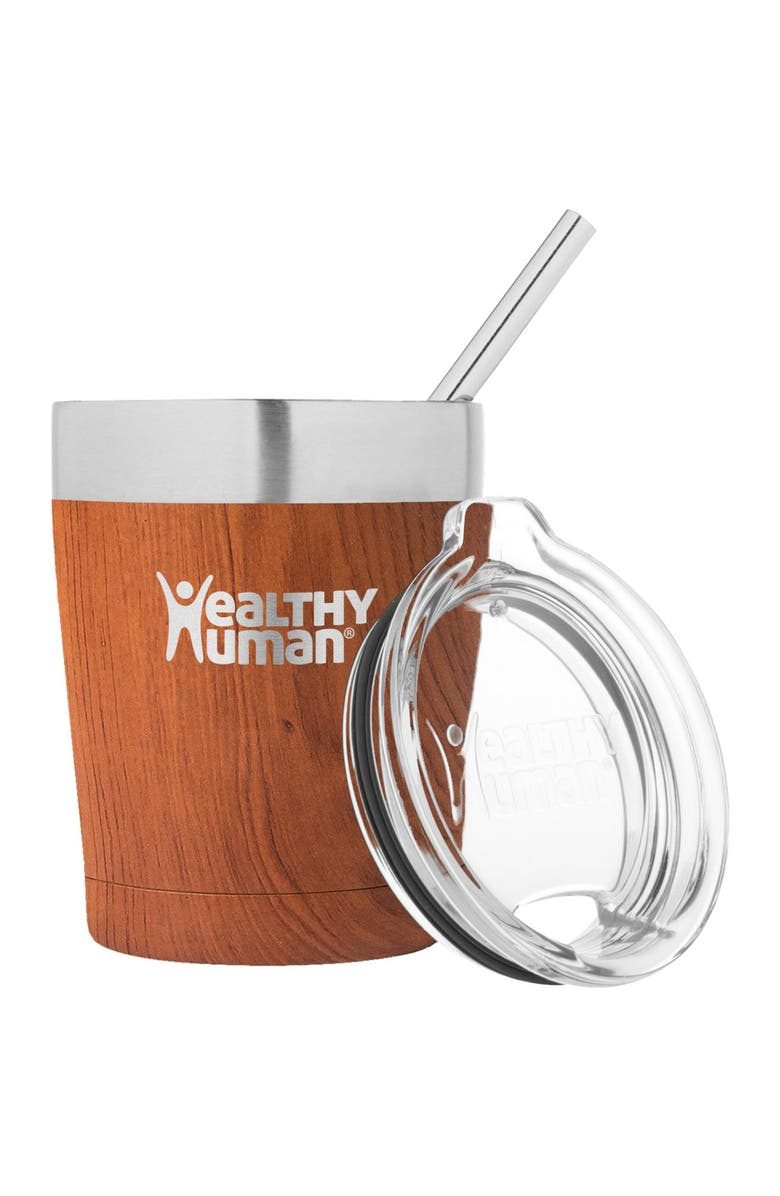 Healthy Human Stainless Steel Tumbler with Straw, 12 oz Natural Wood, Main, color, Brown